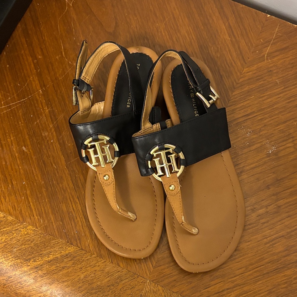 Tommy Hilfiger Black and Brown Sandals